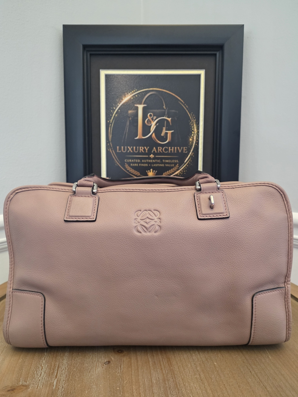 LOEWE Amazona Leather Top Handle Bag Dusty Pink Blush Silver Hardware